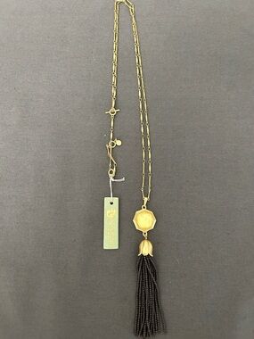 Spartina 449 Gold Bellflower Tassel Necklace 27” Grey